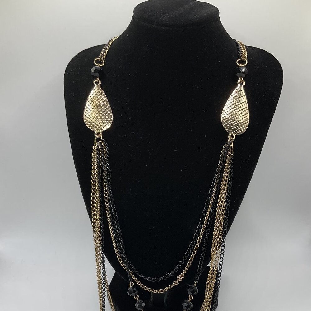 Black/Gold Tone Multistrand Necklace